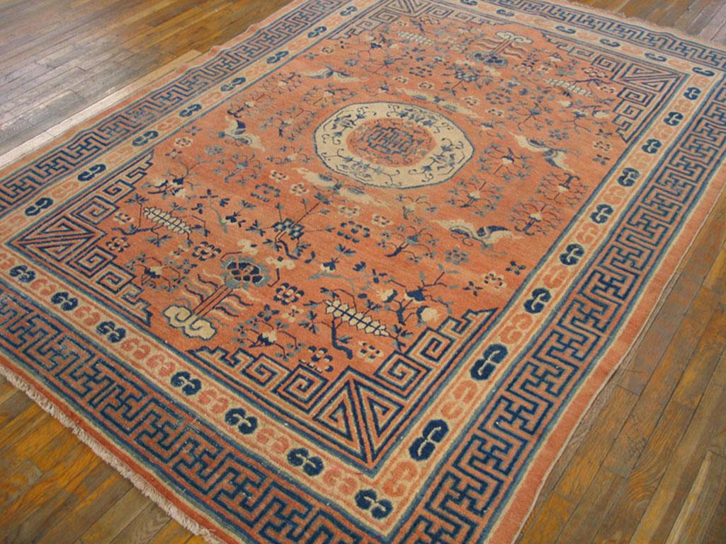 Kansu province lies just to the east of Xinkiang or Chinese Turkestan. Kansu carpets are more 
