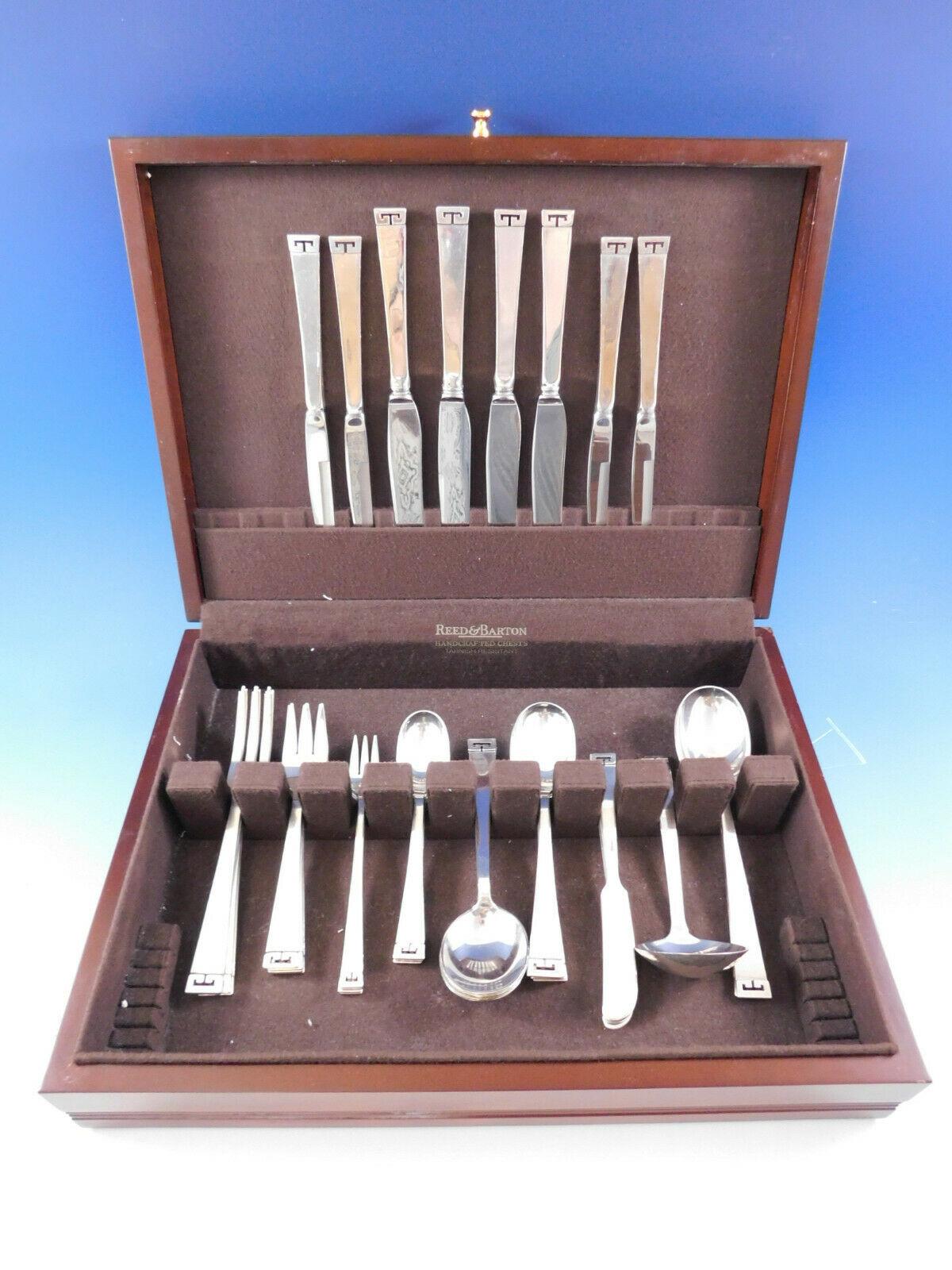 Dinner Size Chinese Key by Allan Adler sterling silver Flatware set - 39 pieces. This set includes:

4 Dinner Size Knives with innovative solid handles, 9 5/8