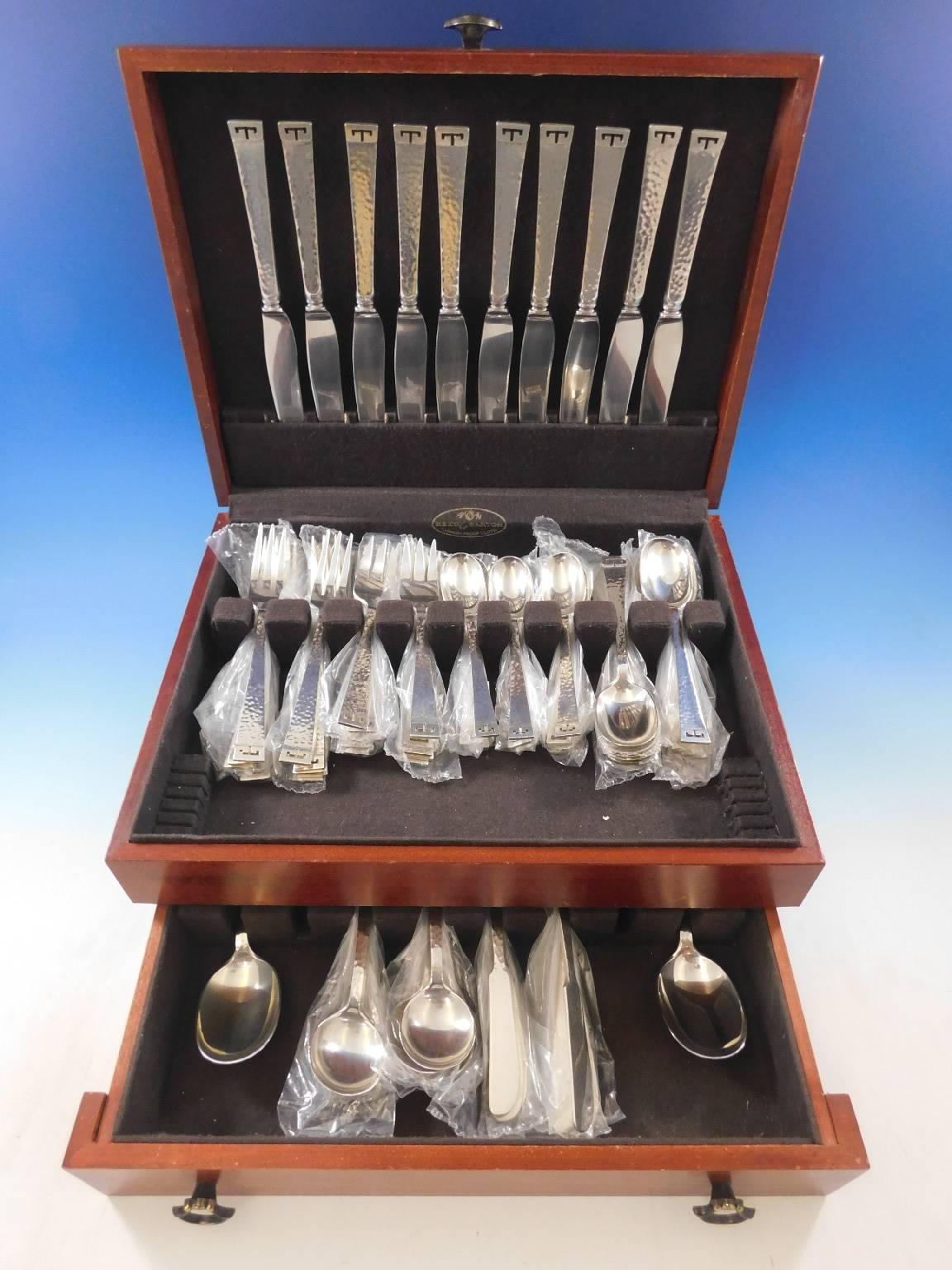 Masterfully crafted dinner size Chinese key by Allan Adler sterling silver flatware set with hand-hammered finish - 72 pieces. This set includes:

Ten dinner size knives with innovative solid handles, 9 5/8