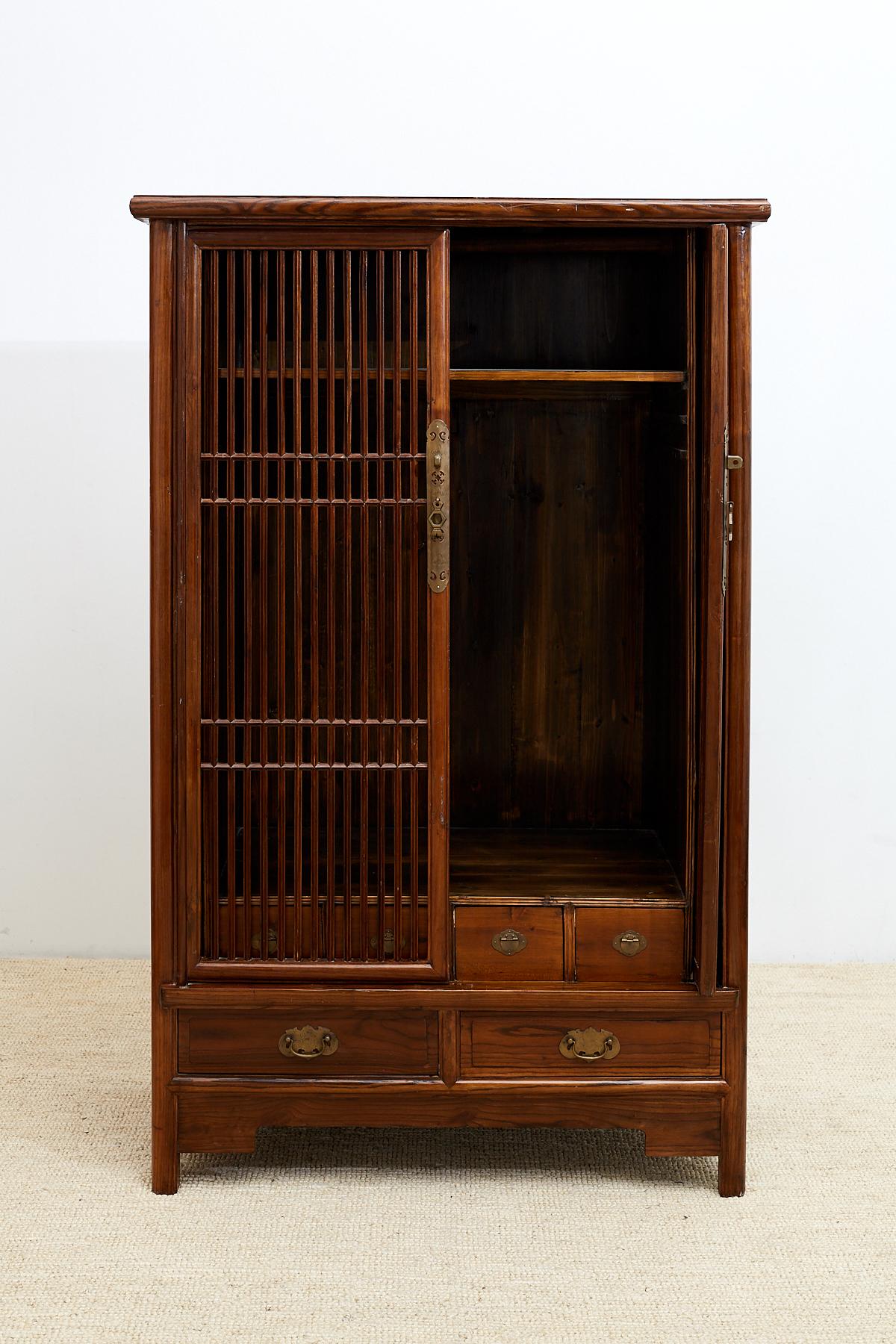 Chinese Kitchen Cabinet with Geometric Lattice Doors 3
