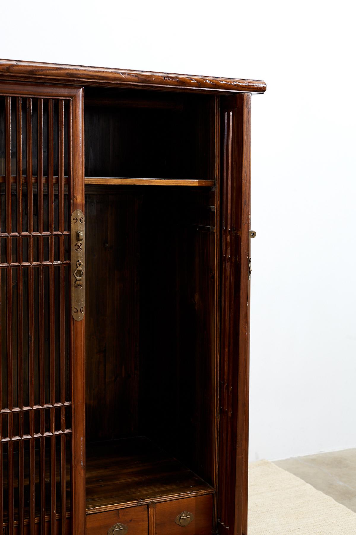 Chinese Kitchen Cabinet with Geometric Lattice Doors 4