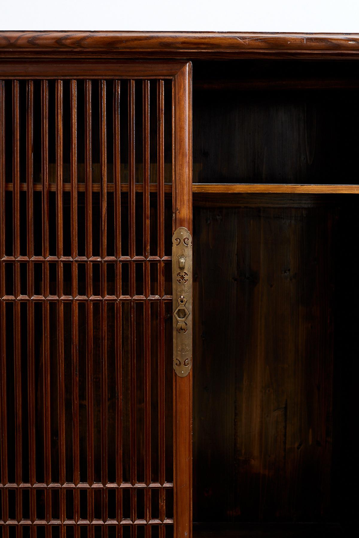 Chinese Kitchen Cabinet with Geometric Lattice Doors 9