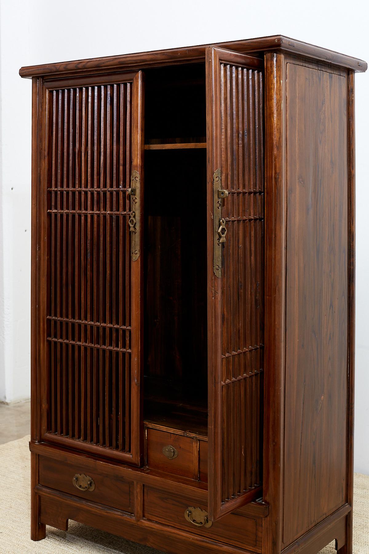 Chinese Kitchen Cabinet with Geometric Lattice Doors 11