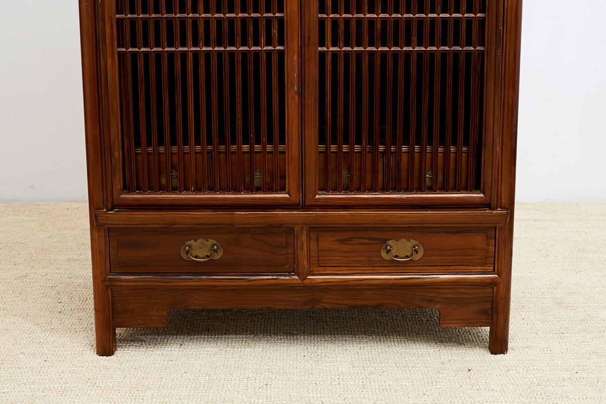 Chinese Kitchen Cabinet with Geometric Lattice Doors In Good Condition In Rio Vista, CA