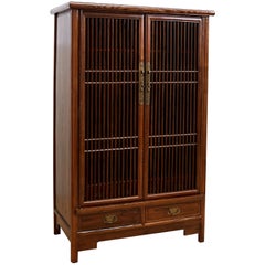 Chinese Kitchen Cabinet with Geometric Lattice Doors