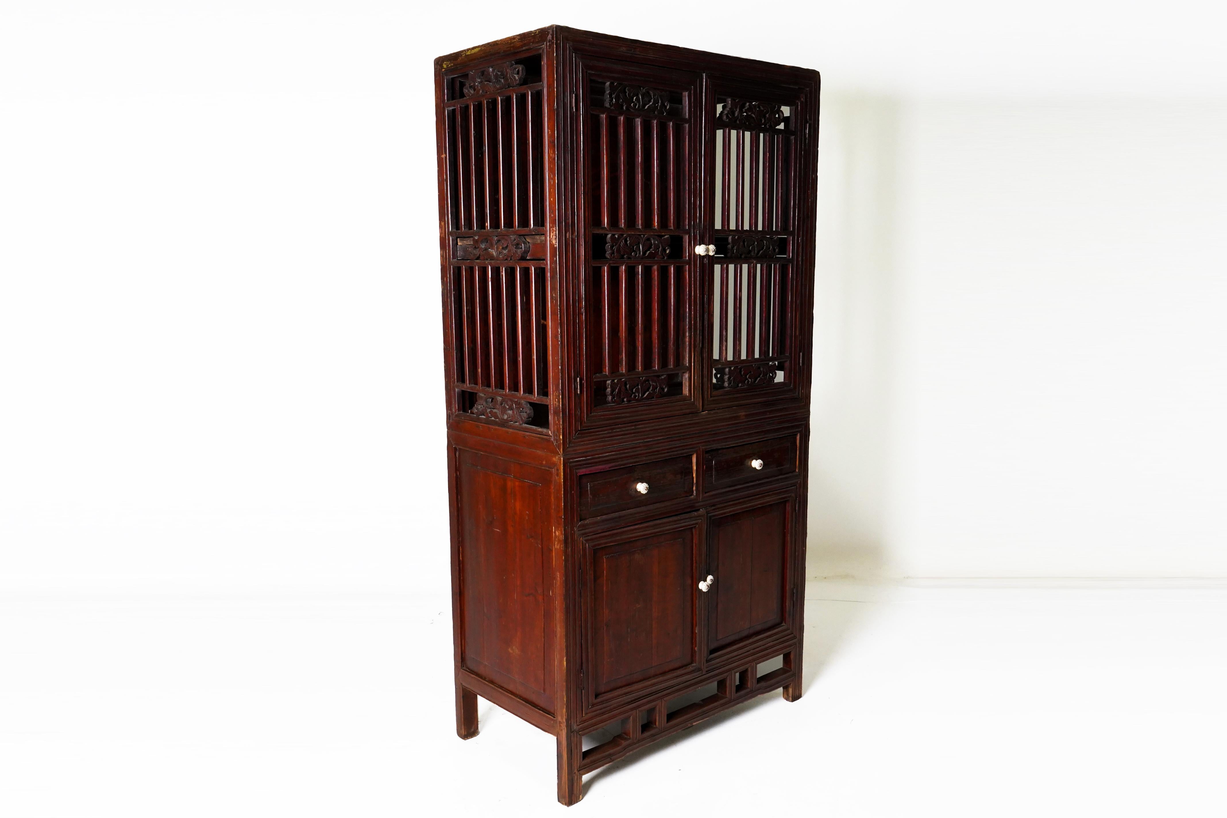 20th Century Chinese Kitchen Cabinet with Lattice Doors