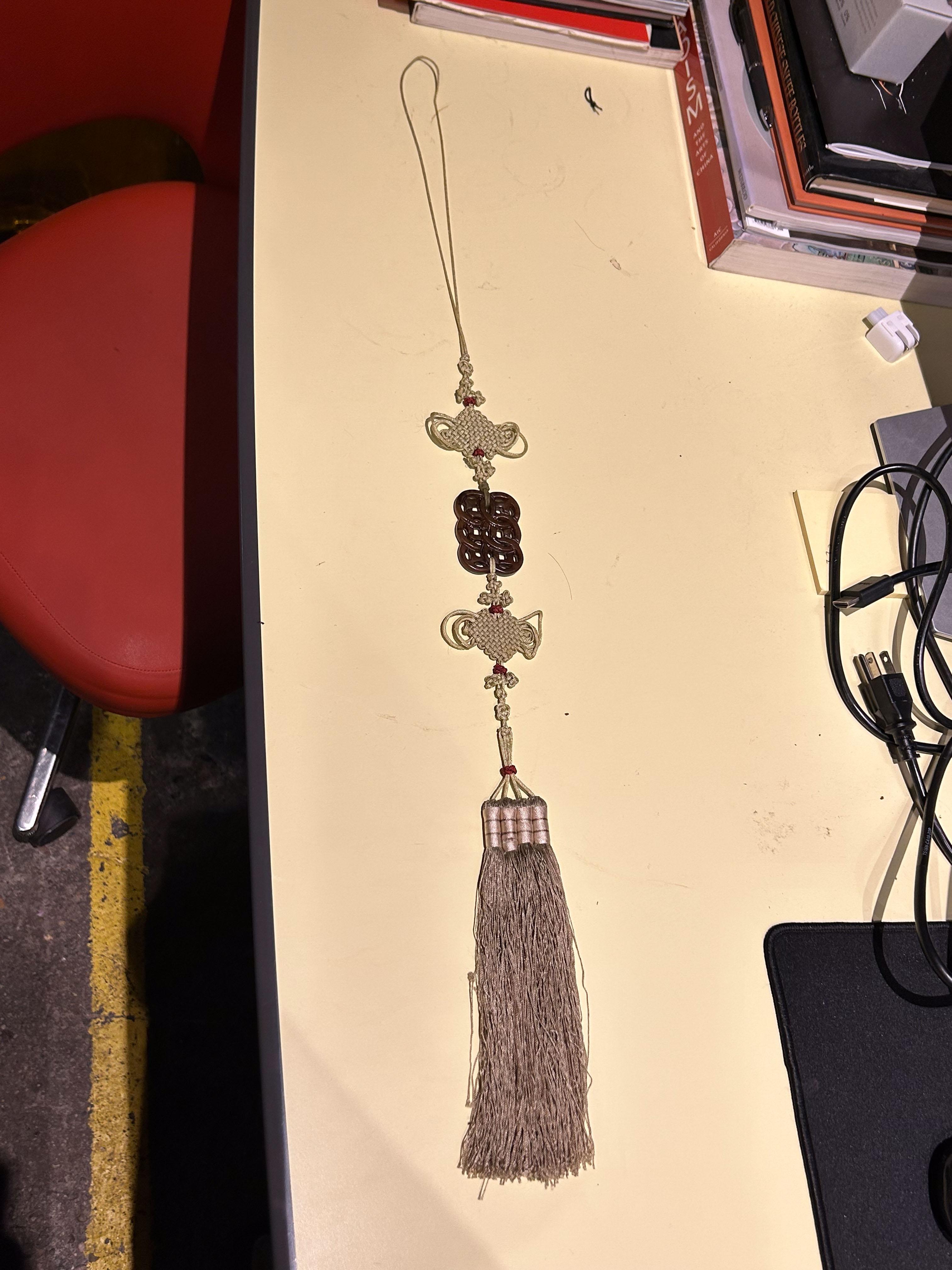 Chinese Knotted Silk Tassel with Interlocking Coins Charm In Good Condition In Chicago, IL