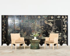 Chinese Kuancai Ten Panel Coromandel Screen Mythical Landscape