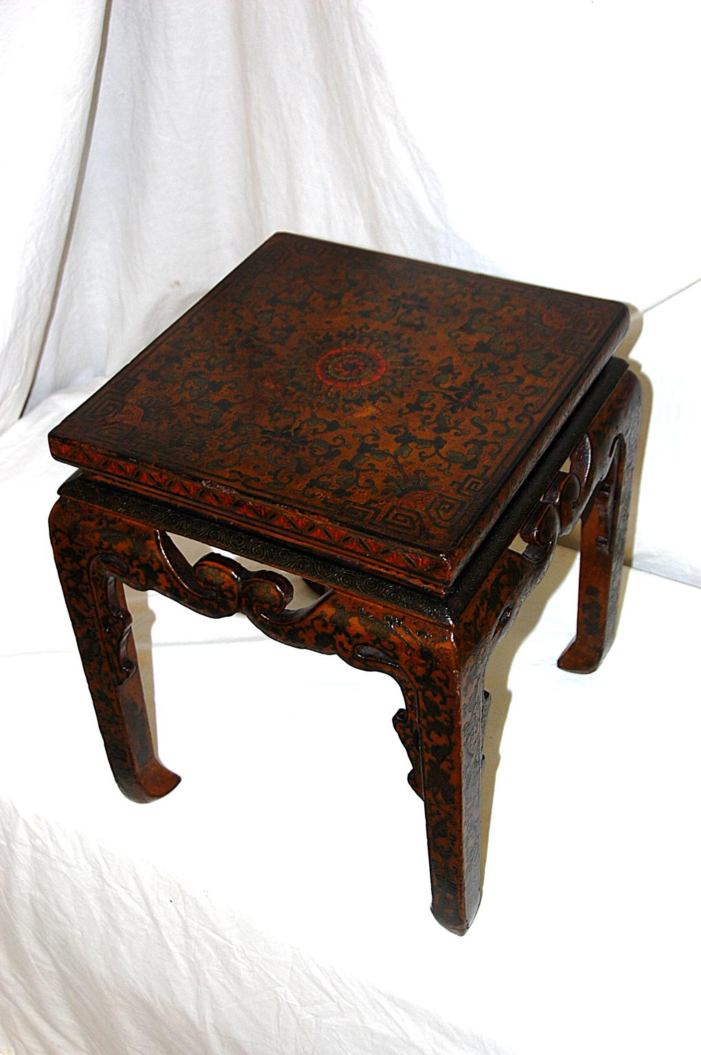 Qing Chinese Kuang Hsu Period Lacquered Hand Painted Square Waisted Stool