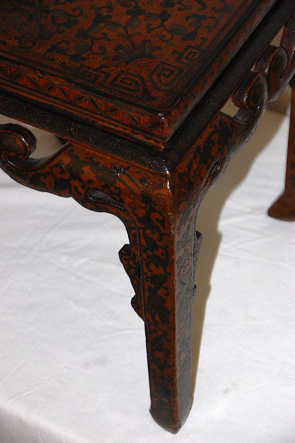 Hand-Painted Chinese Kuang Hsu Period Lacquered Hand Painted Square Waisted Stool