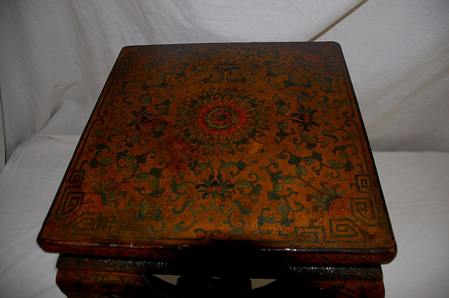 19th Century Chinese Kuang Hsu Period Lacquered Hand Painted Square Waisted Stool