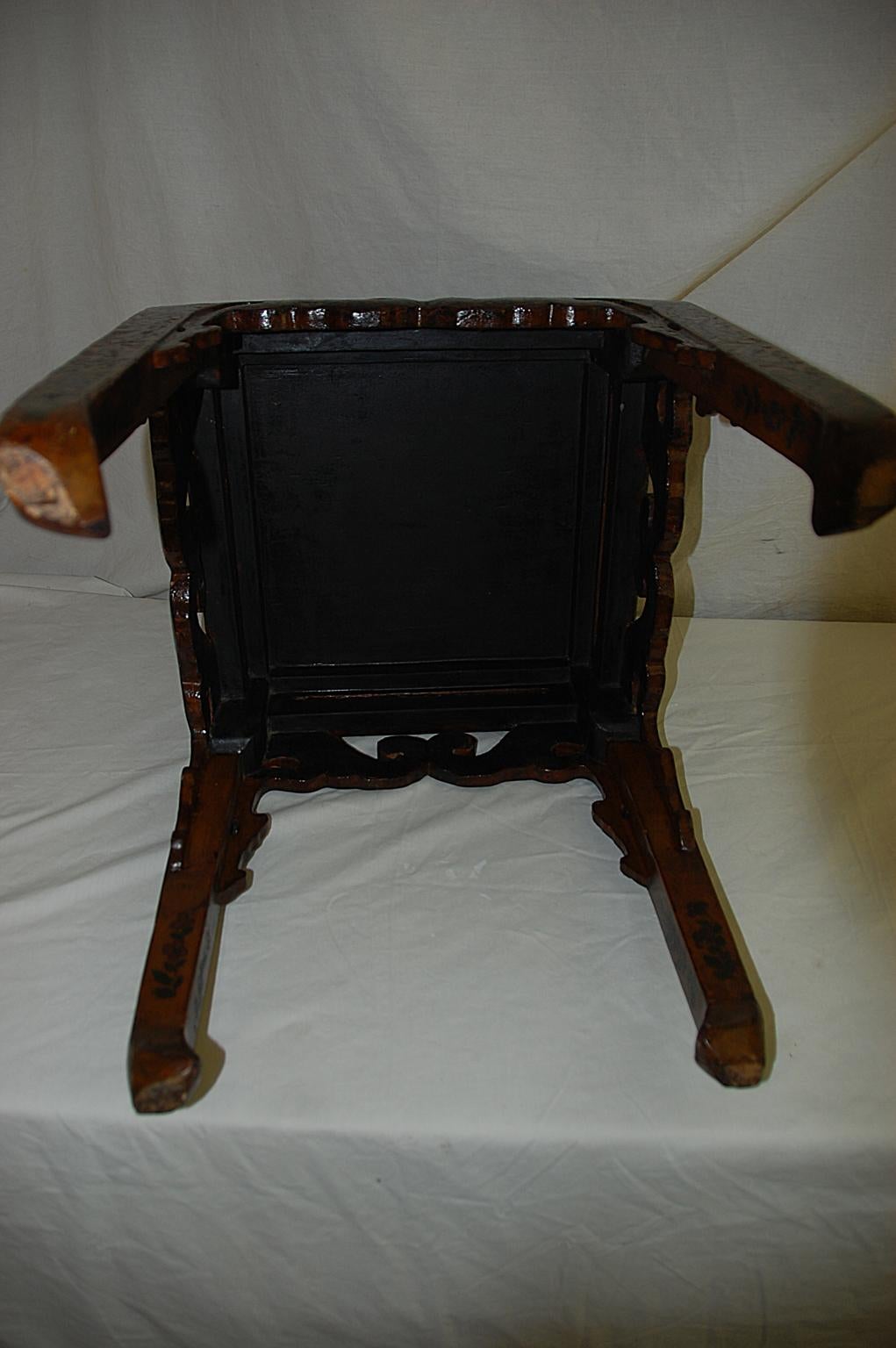 Chinese Kuang Hsu Period Lacquered Hand Painted Square Waisted Stool 1