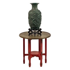 Chinese Lacquer and Bronze Table & Green Dragon Vase the Style of Tony Duquette