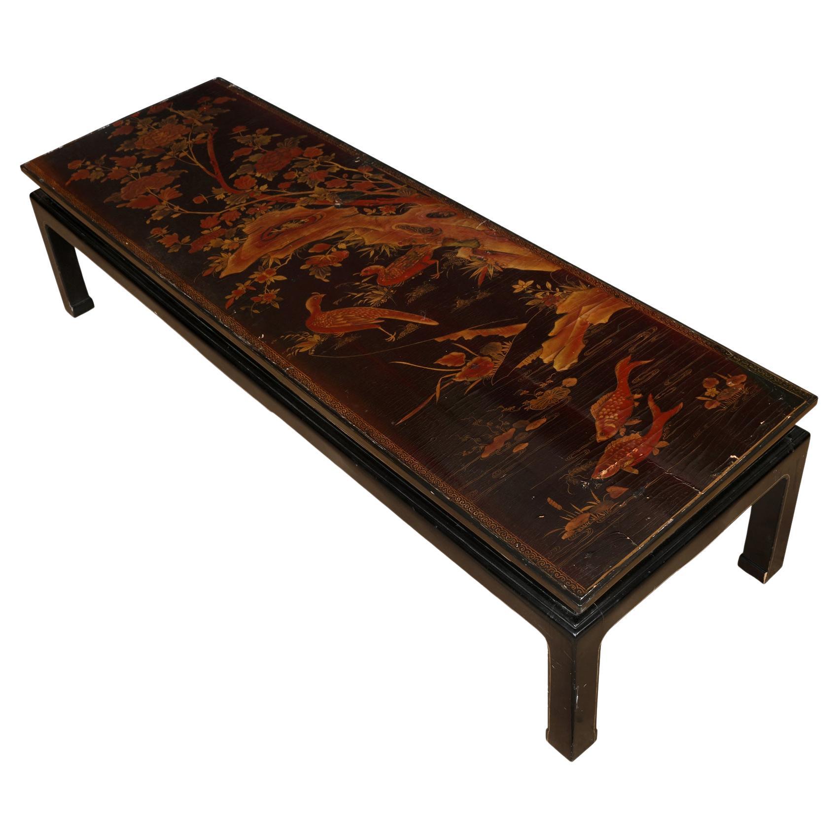 Chinese Lacquer and Parcel Gilt Decorated Coffee Table