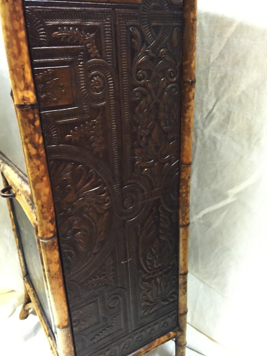 Wood Chinese Lacquer Bamboo Cabinet