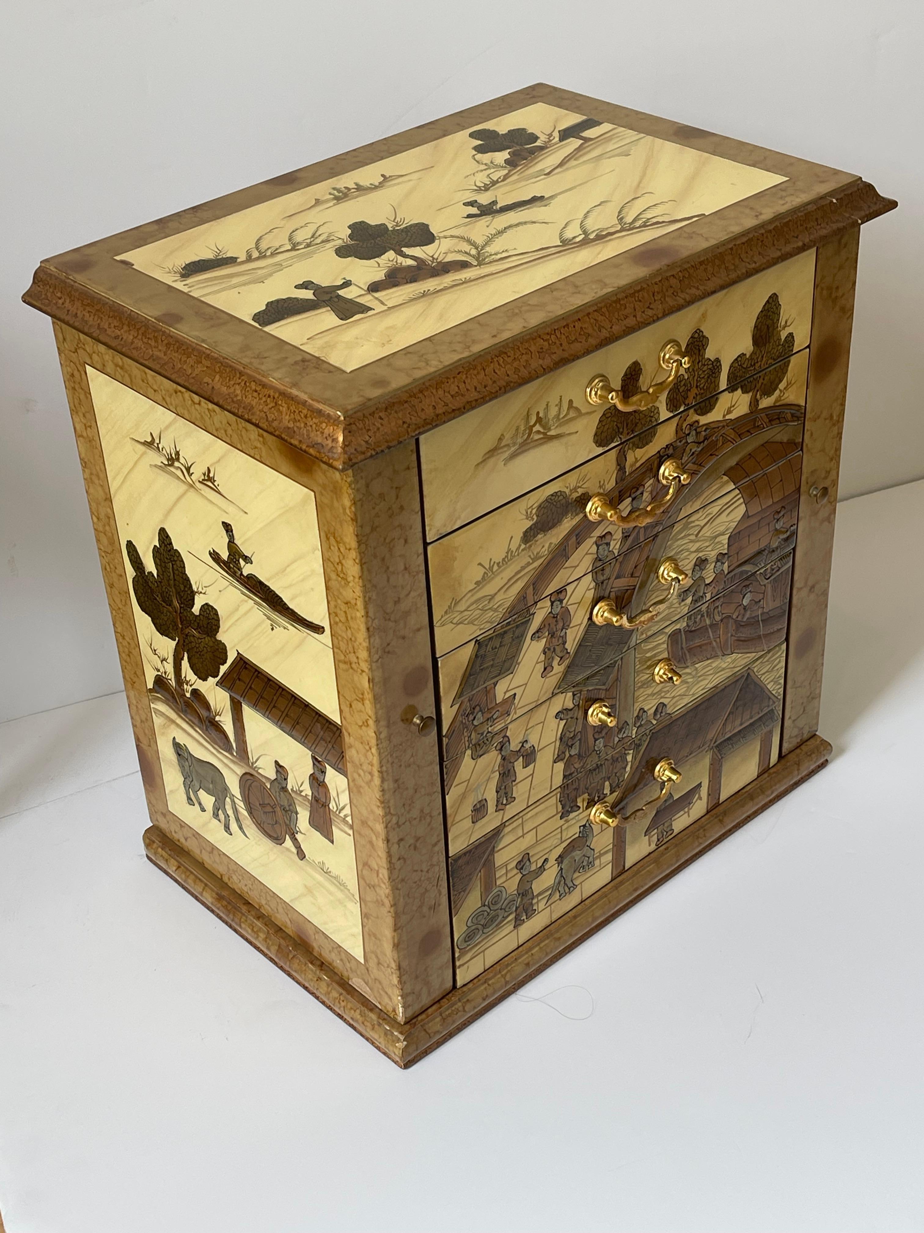 Joyero Chino Lacado Chinoiserie mediados del siglo XX en venta