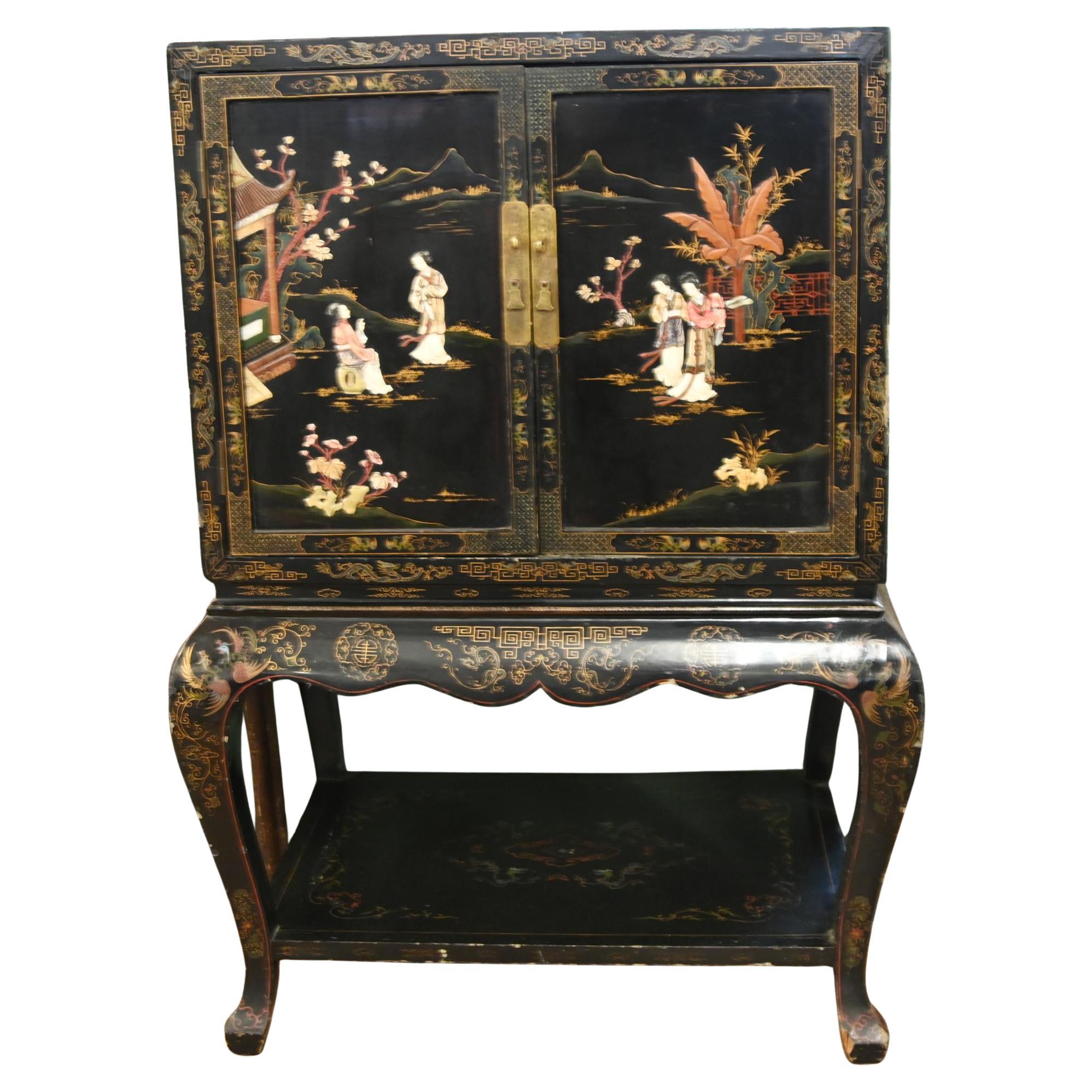 Chinese Lacquer Cocktail Cabinet Chinoiserie 1910