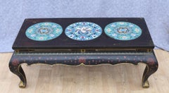 Chinese Lacquer Coffee Table, Cloisonne Porcelain Plaques