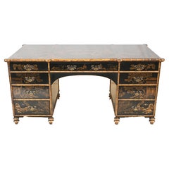 Vintage Chinese Lacquer Desk Chinoiserie Faux Bamboo Writing Table