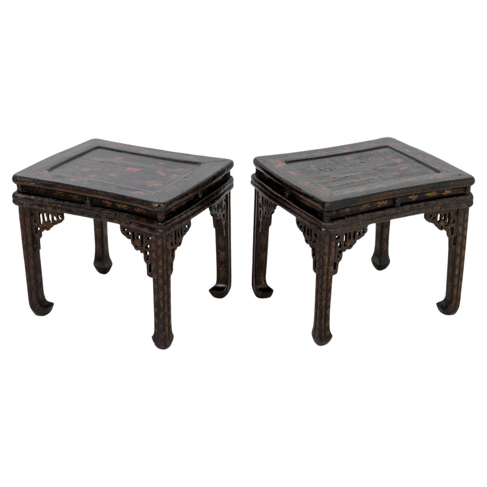 Chinese Lacquer End Tables, Pair
