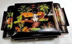 Chinese Lacquer Hand-Painted Toiletry Box with Mirror