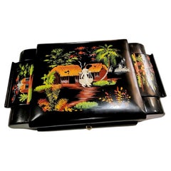 Chinese Lacquer Hand-Painted Toiletry Box with Mirror