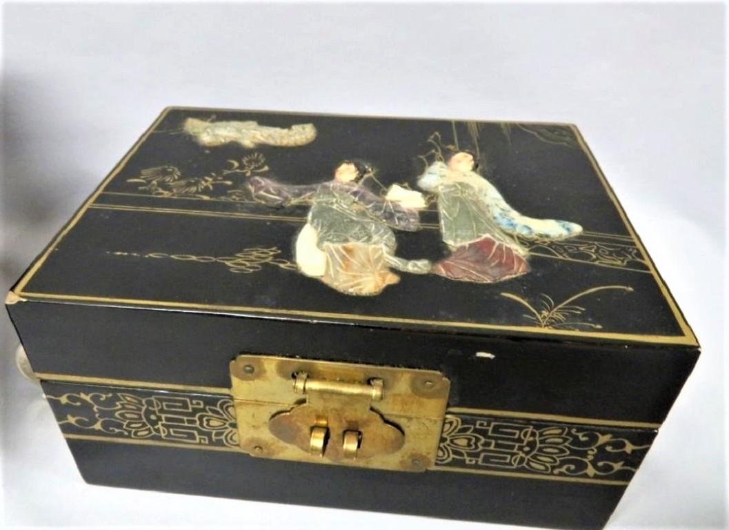black lacquer jewelry box with mother of pearl inlay