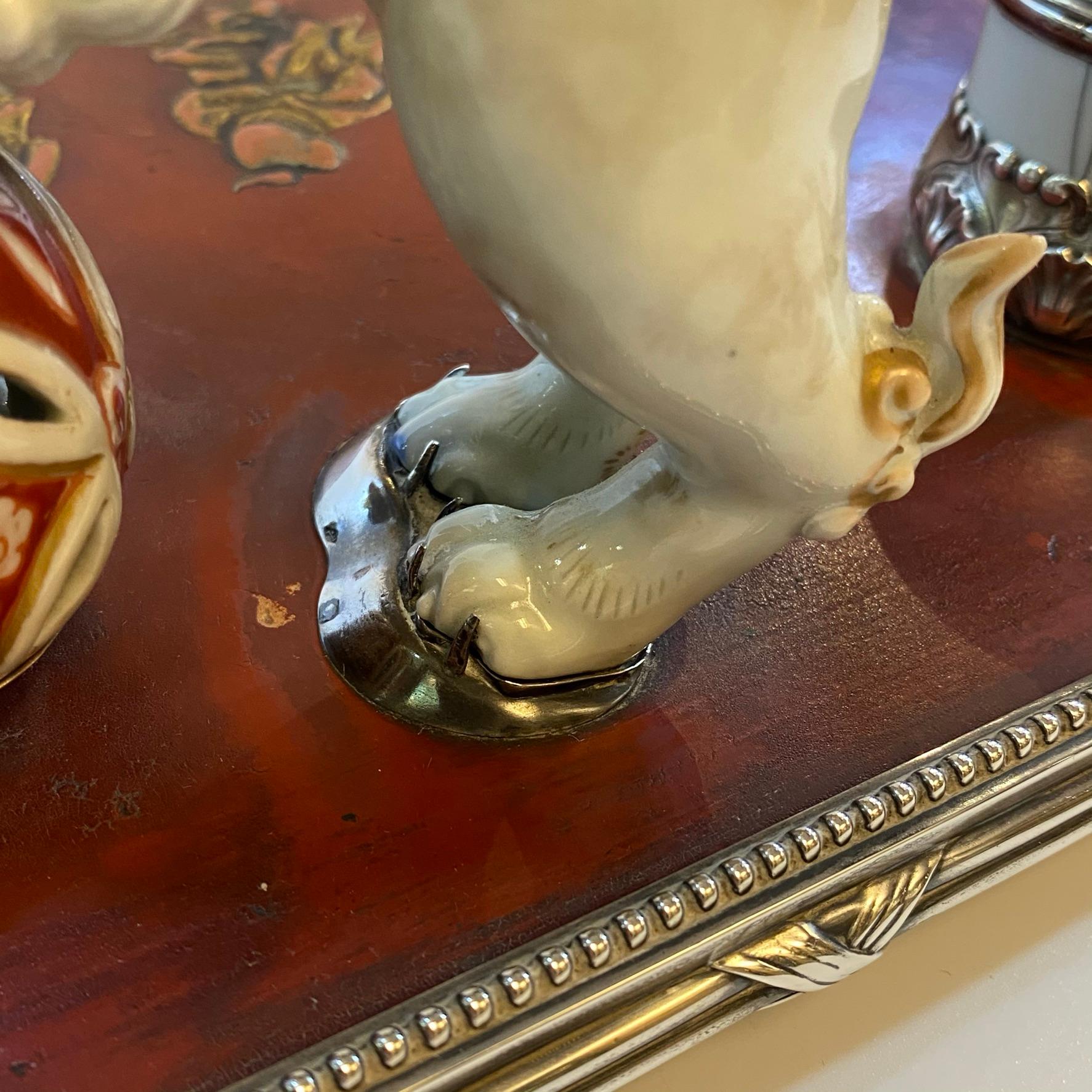 Chinese Lacquer Porcelain and Silver Inkwell For Sale 2