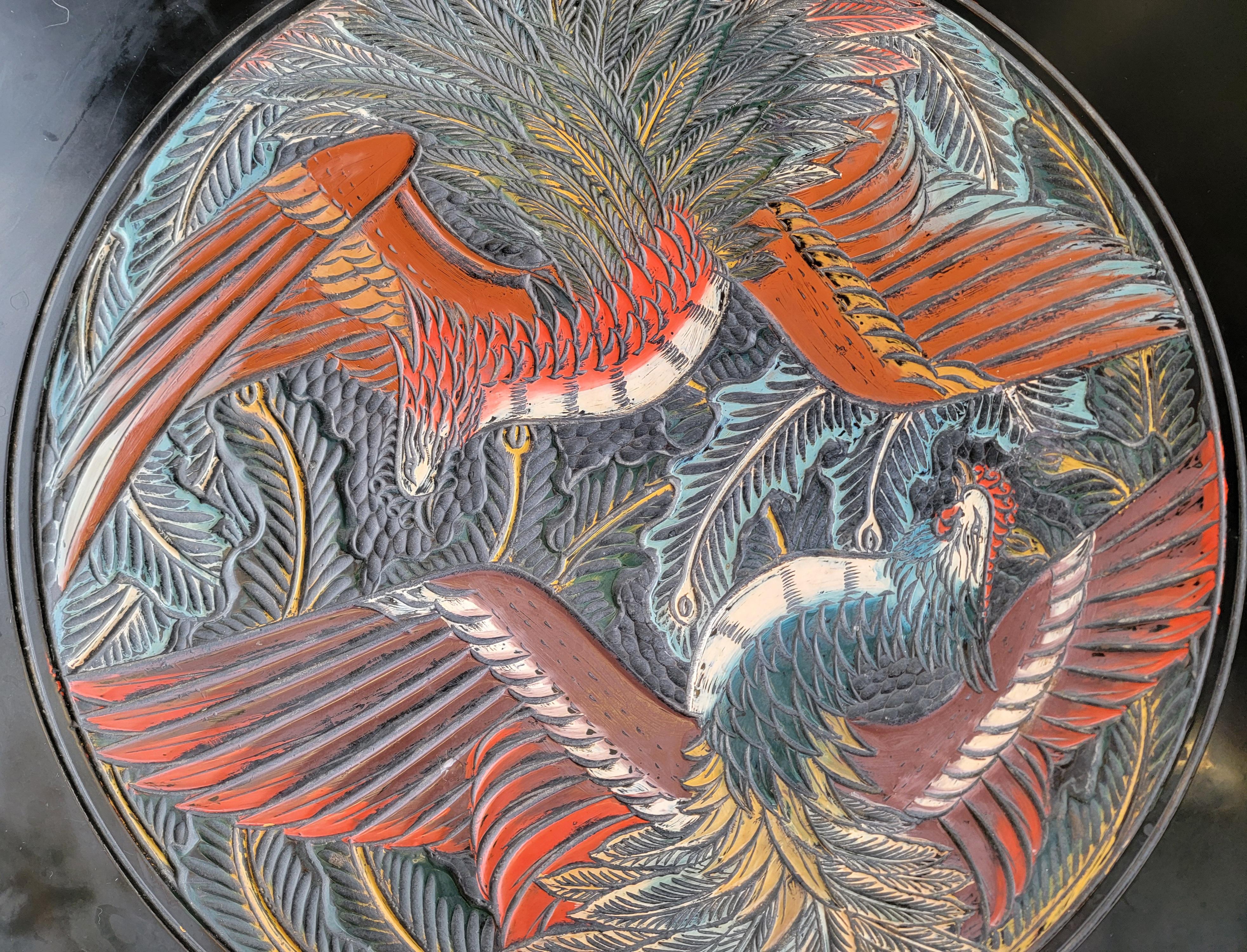 Exportation chinoise Table basse ronde en laque chinoise avec oiseaux
