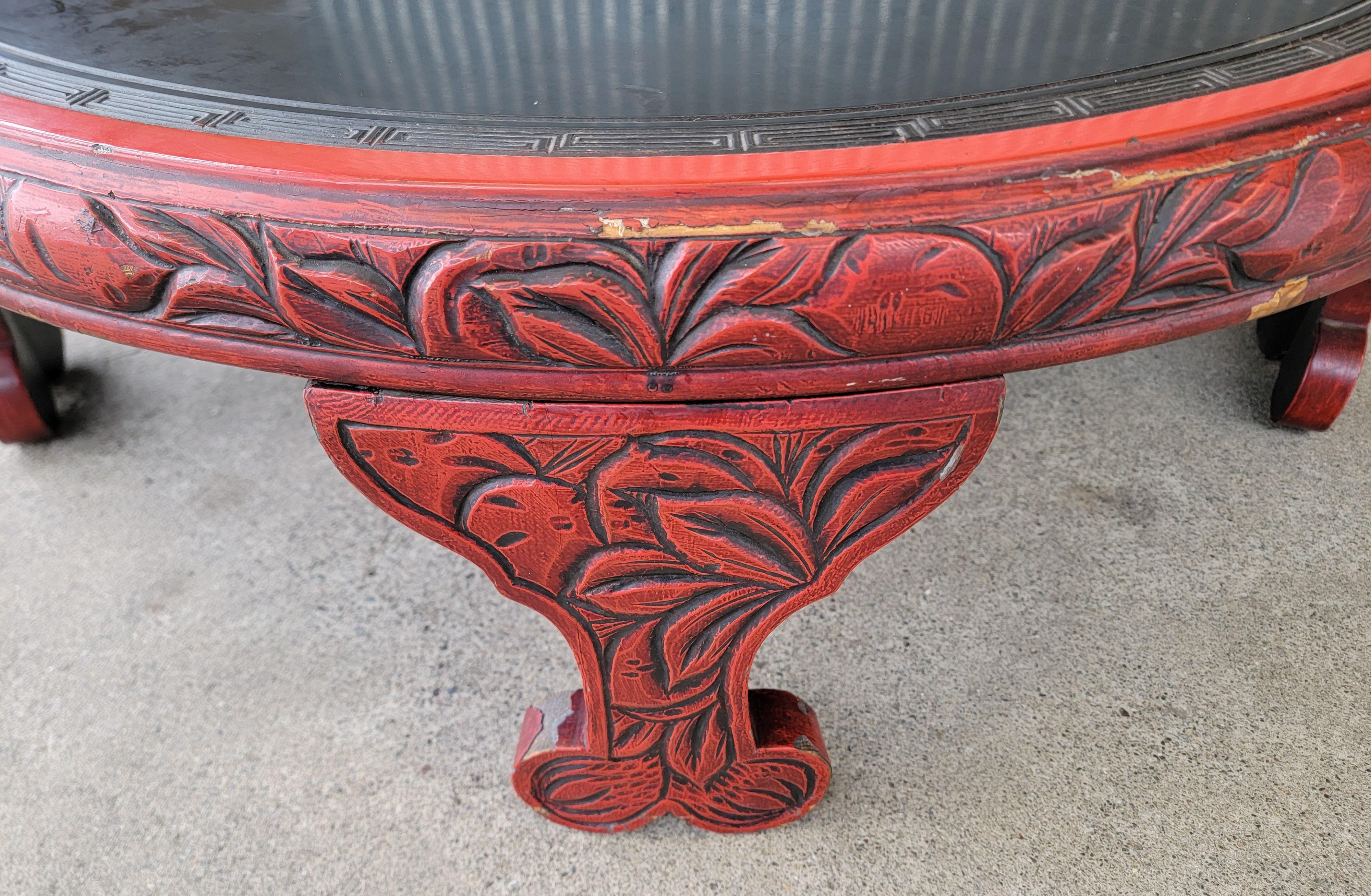 Table basse ronde en laque chinoise avec oiseaux 1
