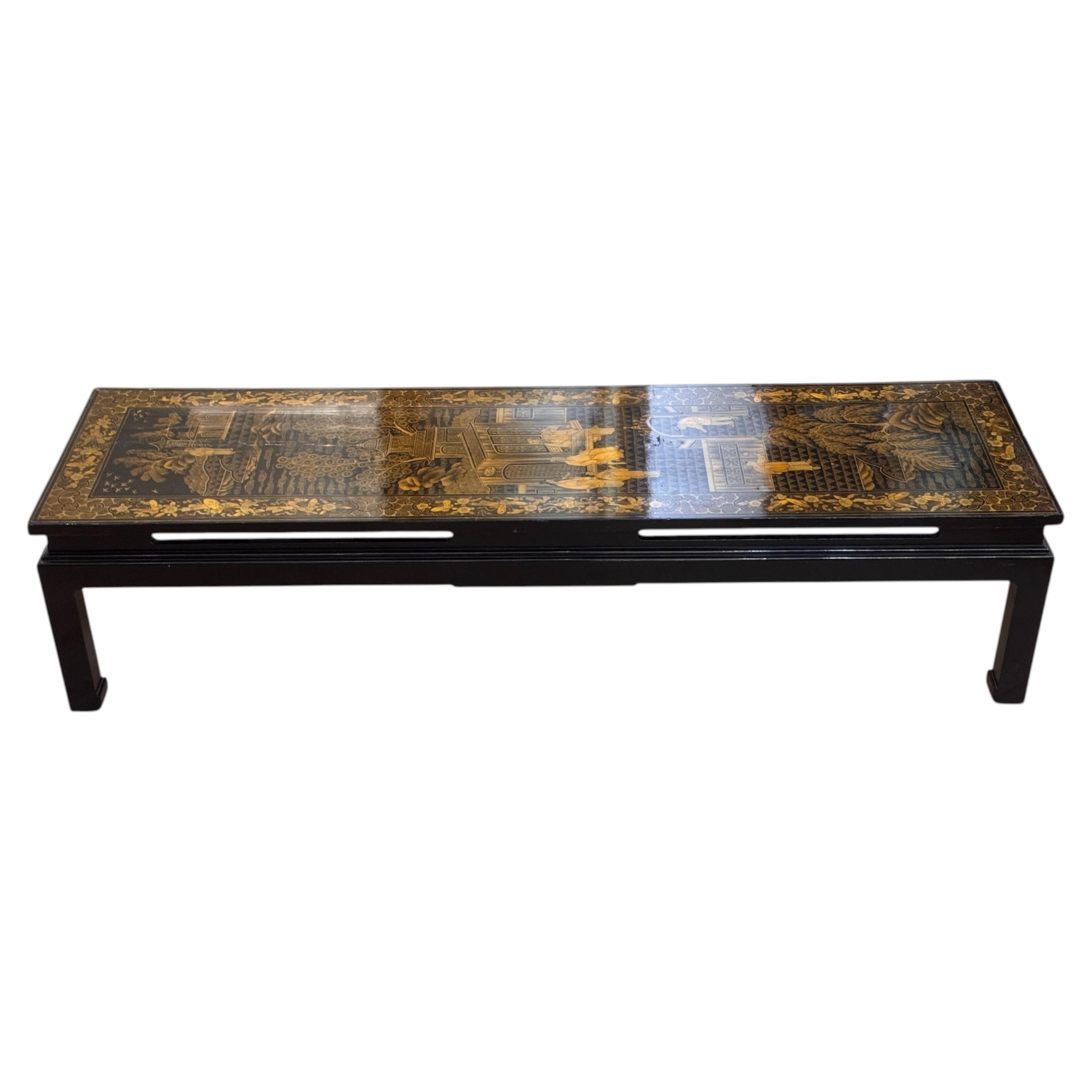 Chinese Lacquer Screen Panel Mounted as a Low Table