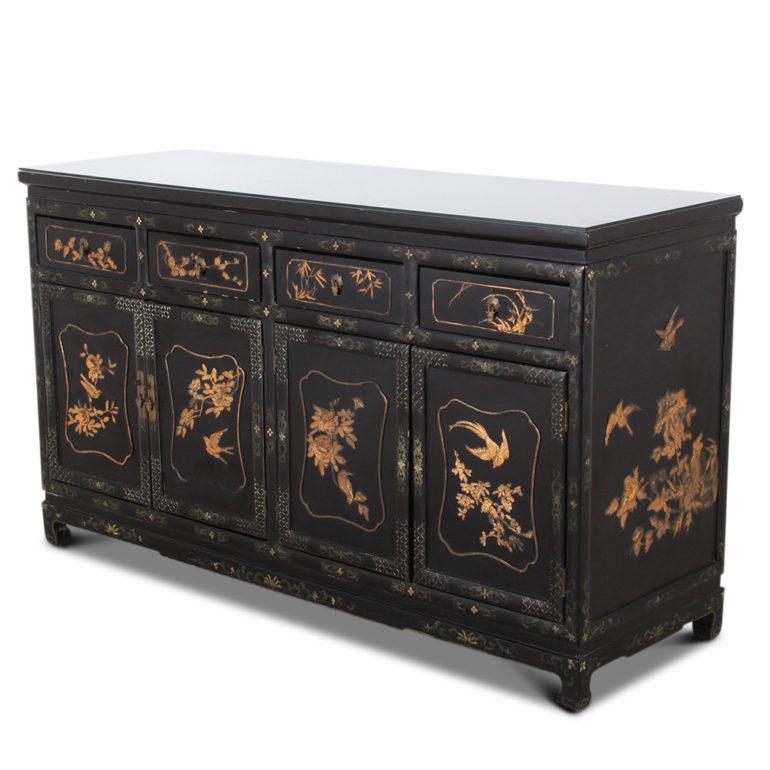 Appliqué Chinese Lacquer Side Cabinet