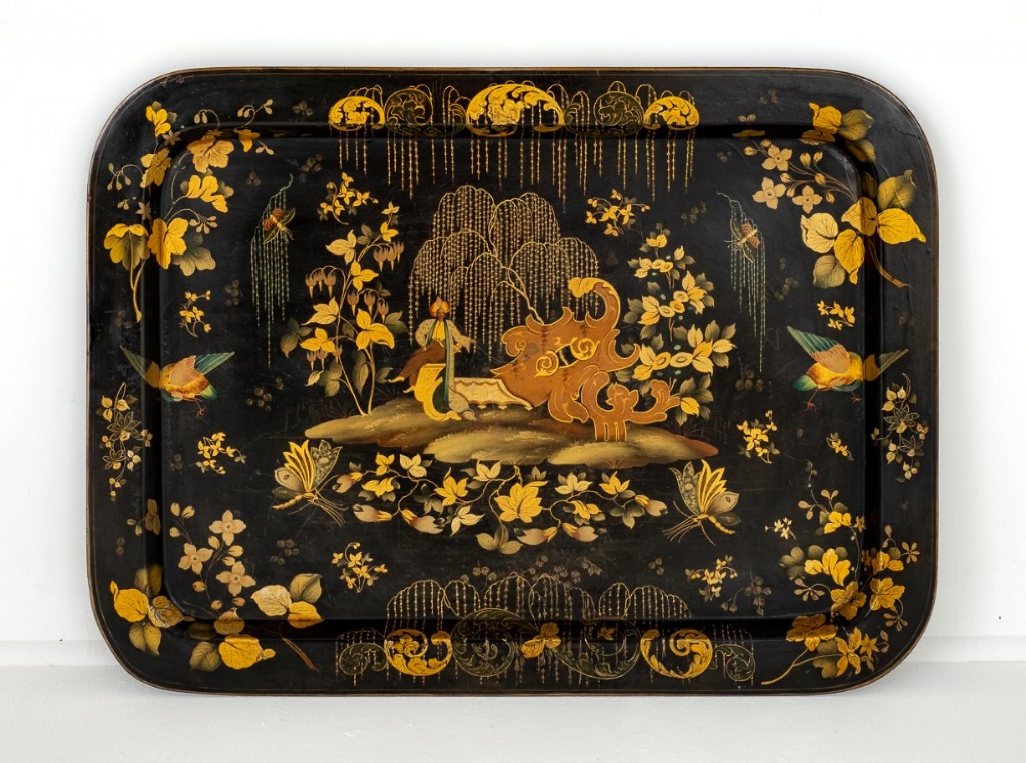 Plateau en laque chinoise ancienne Chinoiserie 1930 Bon état à Potters Bar, GB