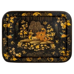 Plateau en laque chinoise ancienne Chinoiserie 1930