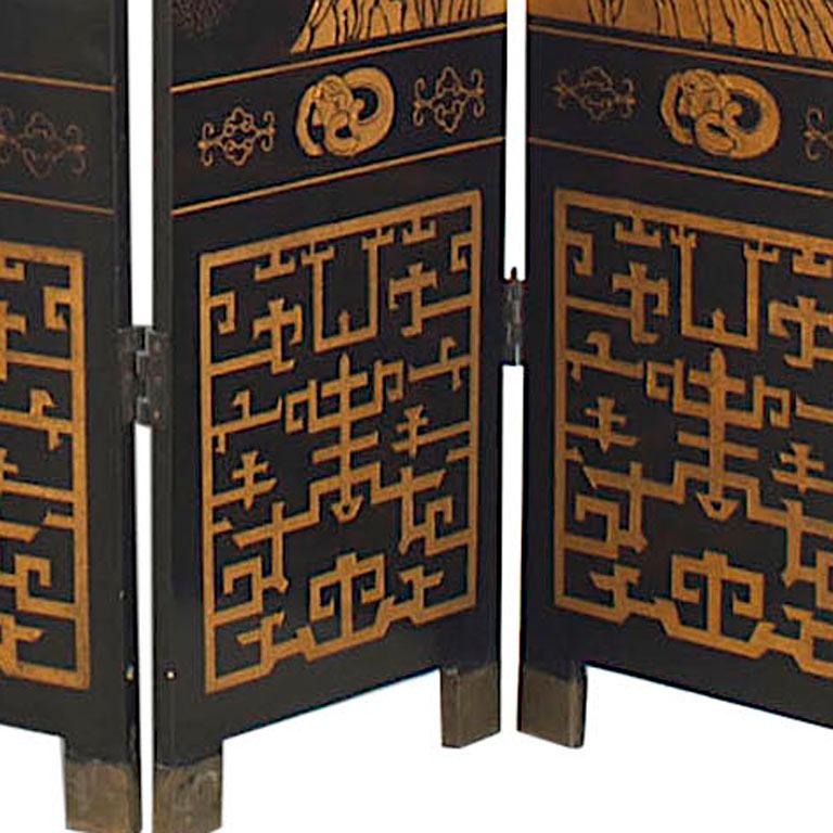 Gilt Chinese Lacquered 12-Panel Screen For Sale
