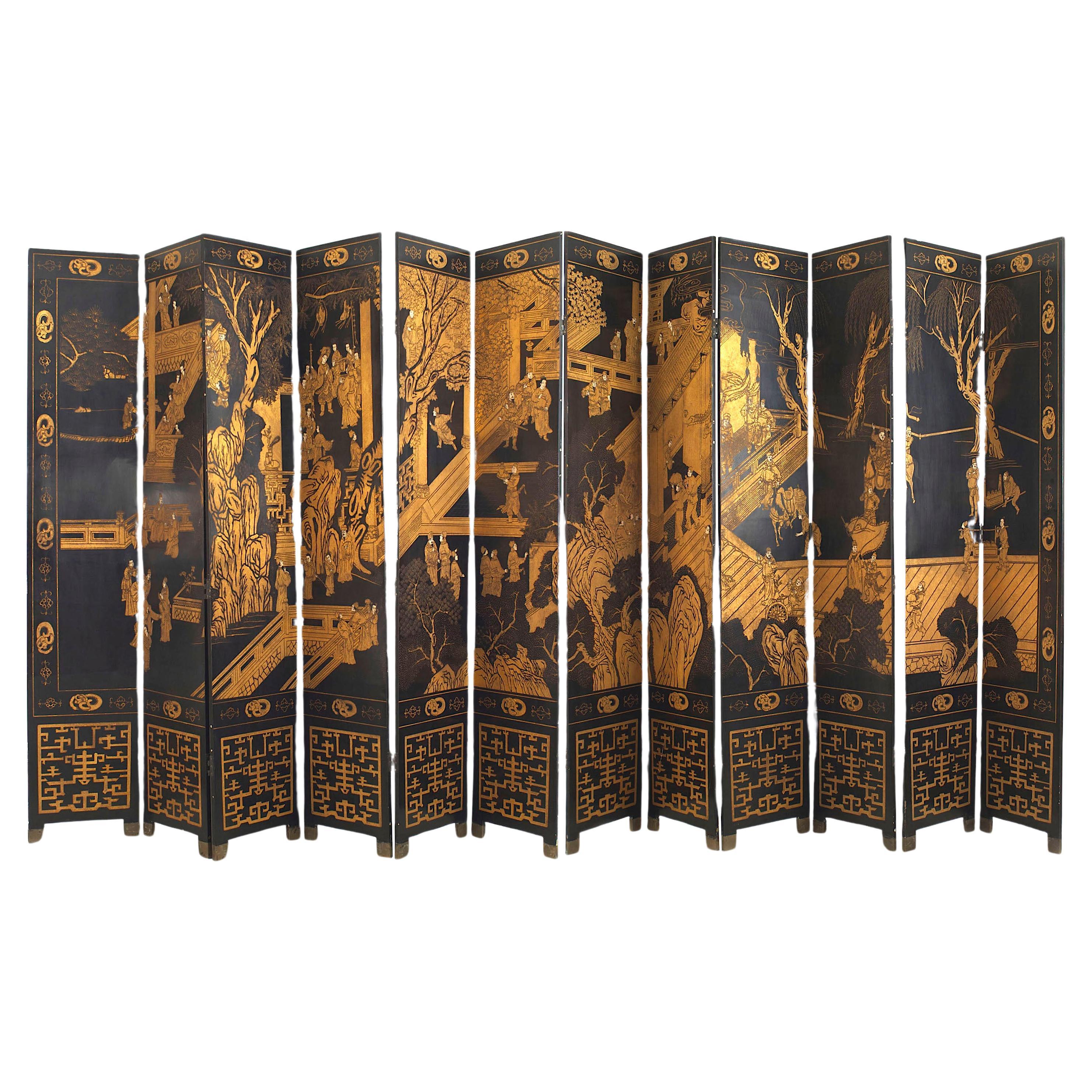 Chinese Lacquered 12-Panel Screen For Sale