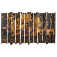 Vintage Chinese Lacquered 12-Panel Screen