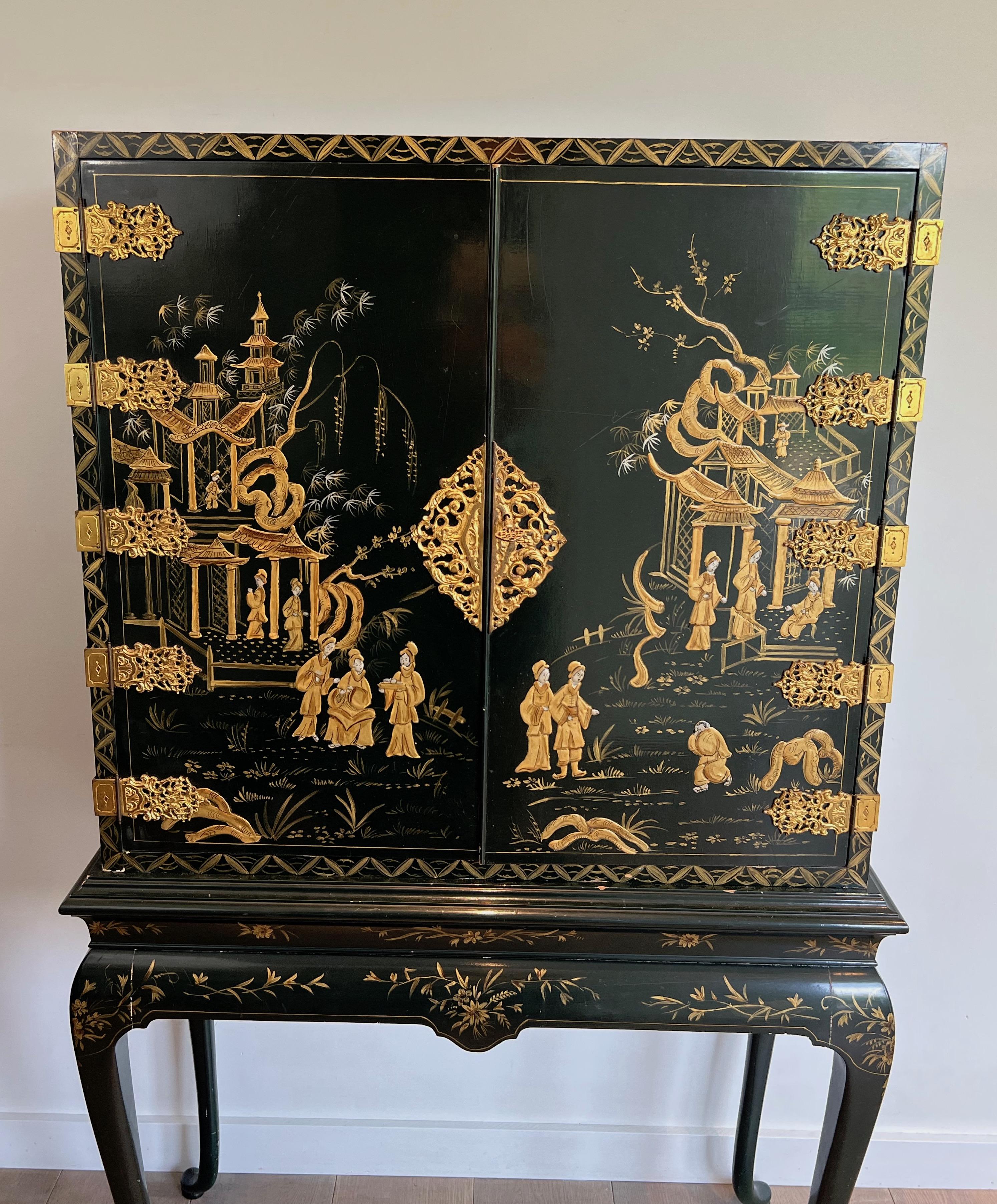 French Chinese Lacquered and Gilt Cabinet For Sale