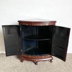 Chinese Lacquered and Hand Painted Demi Lune Cabinet/Side Table