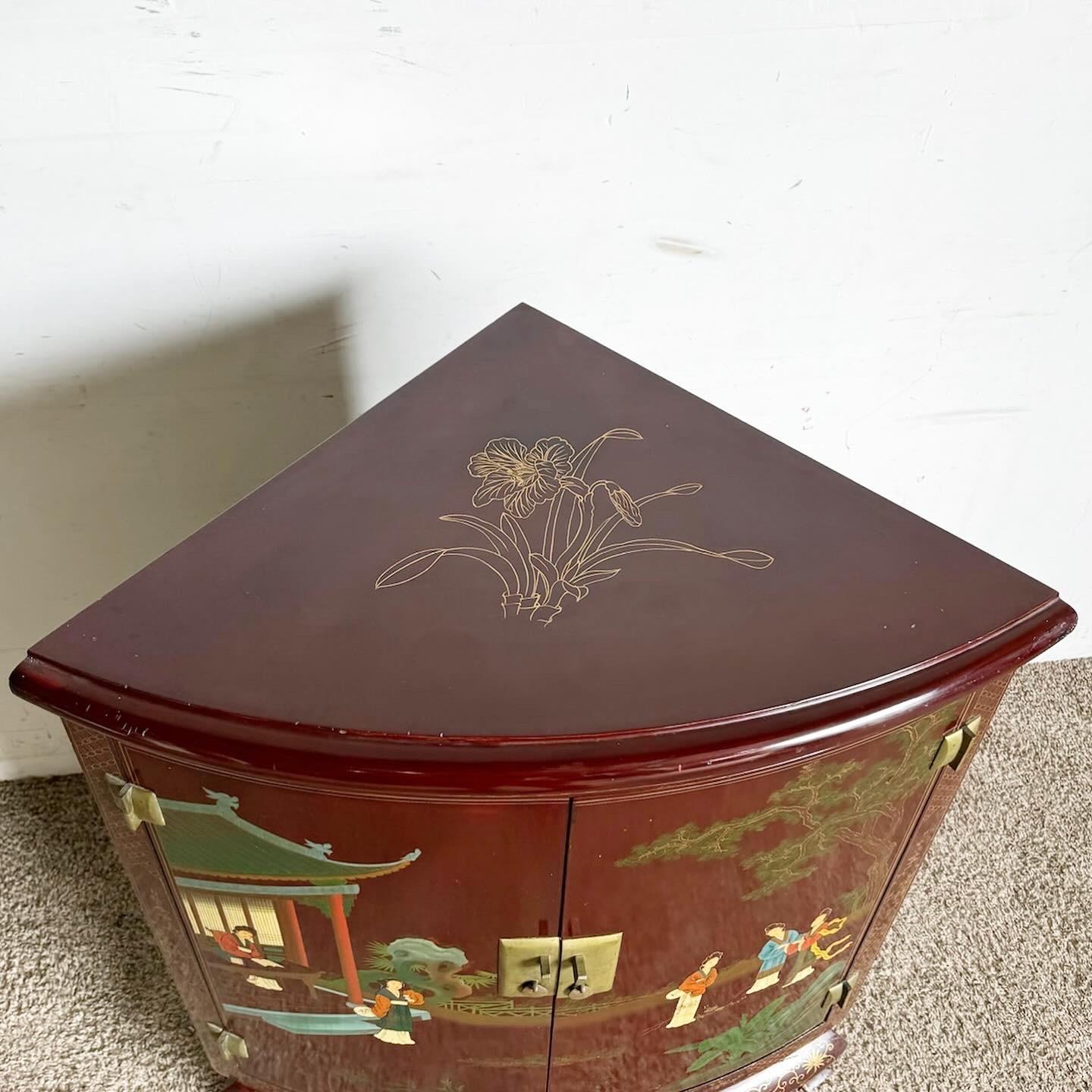 Chinese Lacquered and Hand Painted Demi Lune Cabinet/Side Table 3