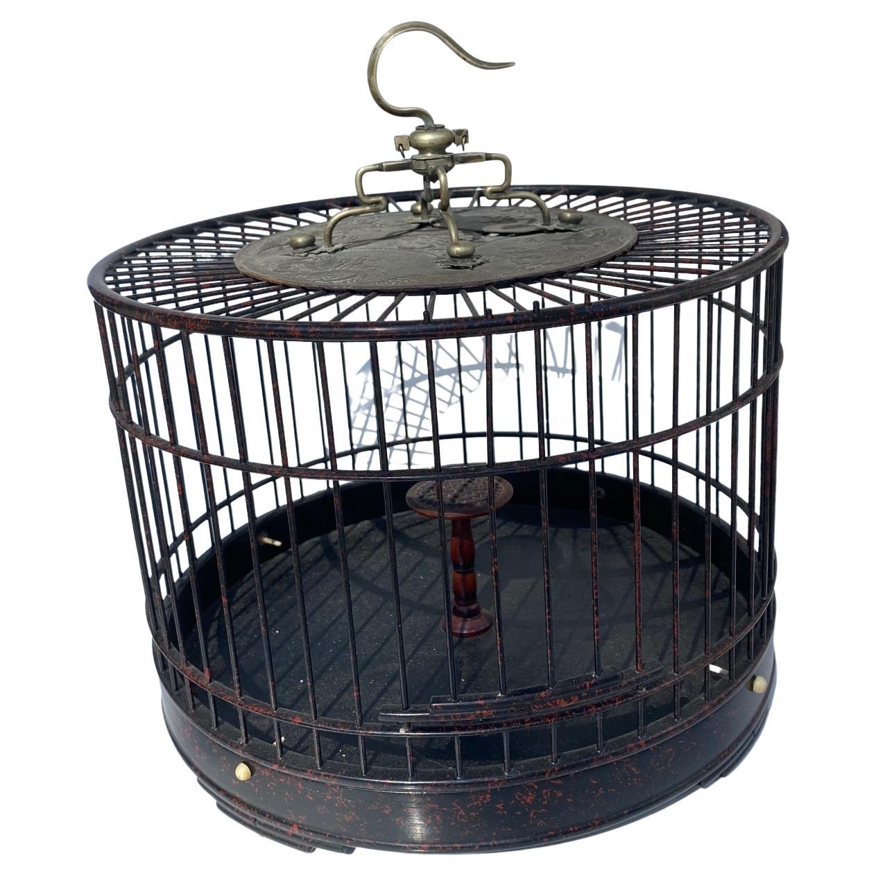 Chinese Lacquered and Metal Birdcage For Sale