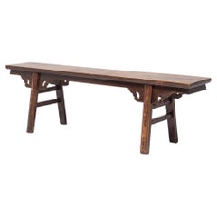 Antique Chinese Lacquered Bench with Splayed Legs, c. 1850