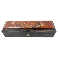 Chinese Lacquered Brush Box with Painted Birds, Late 19th Century