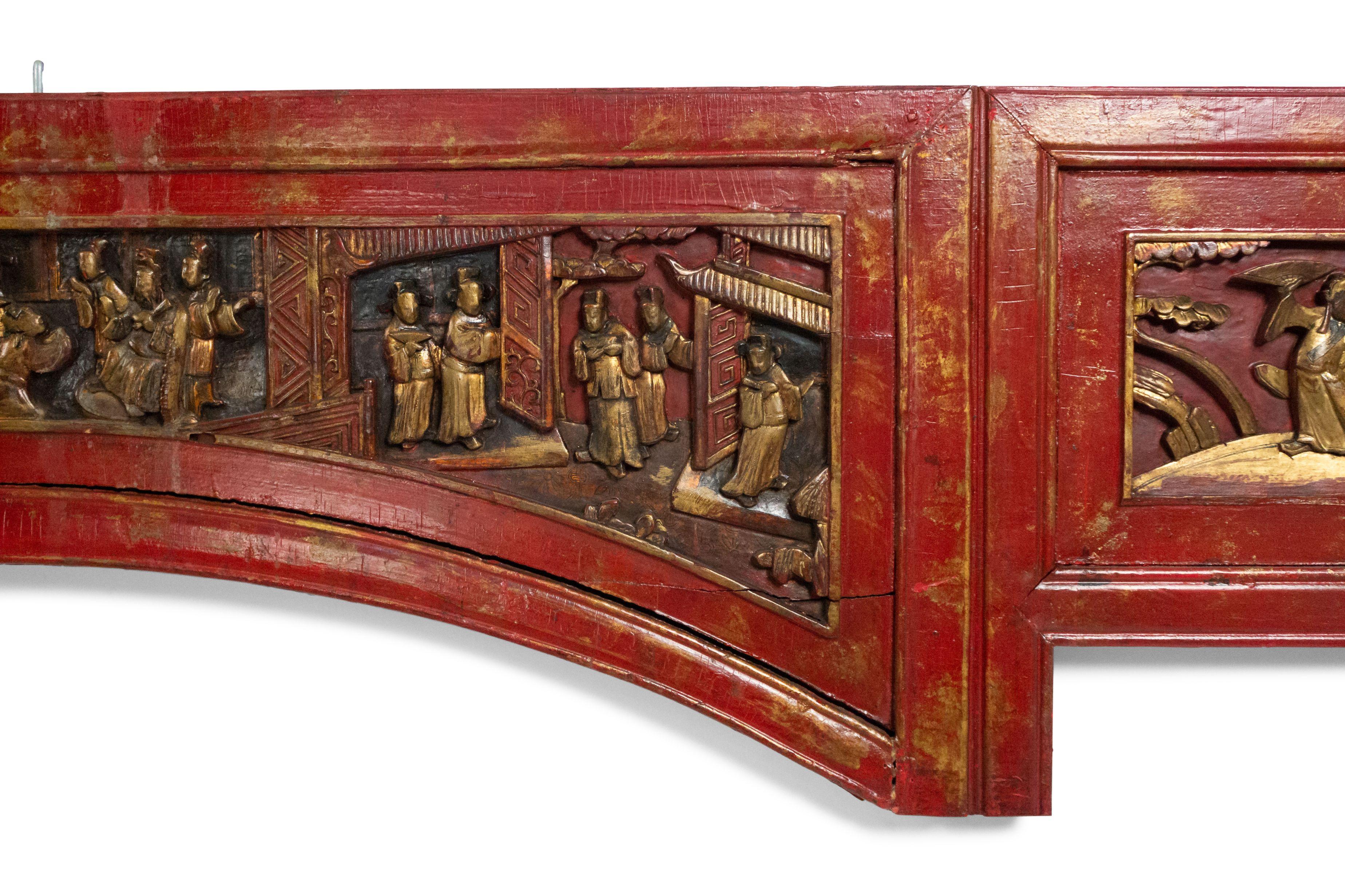 Chinese Export Chinese Lacquered Carved Wall Plaque For Sale
