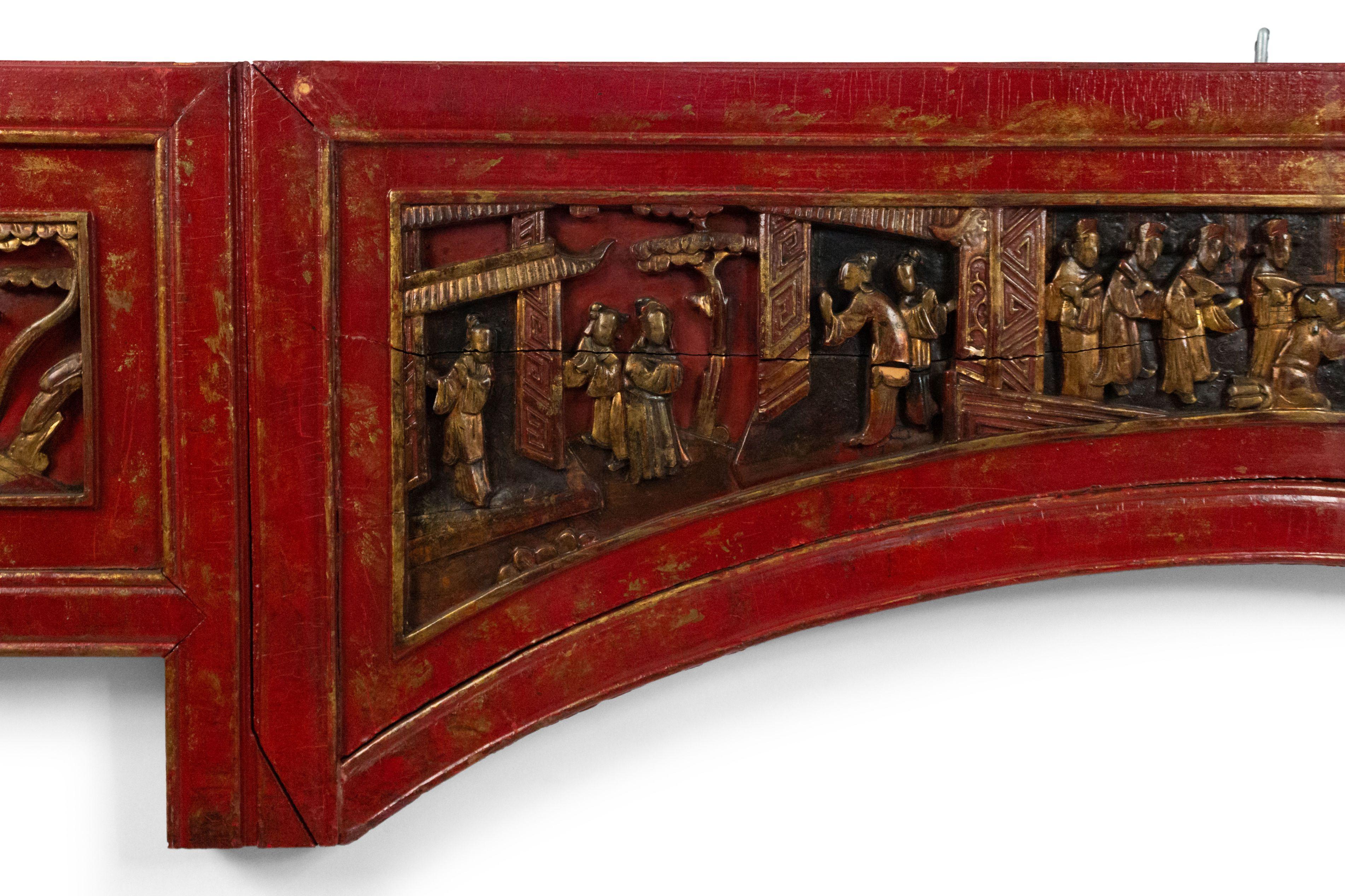 19th Century Chinese Lacquered Carved Wall Plaque For Sale