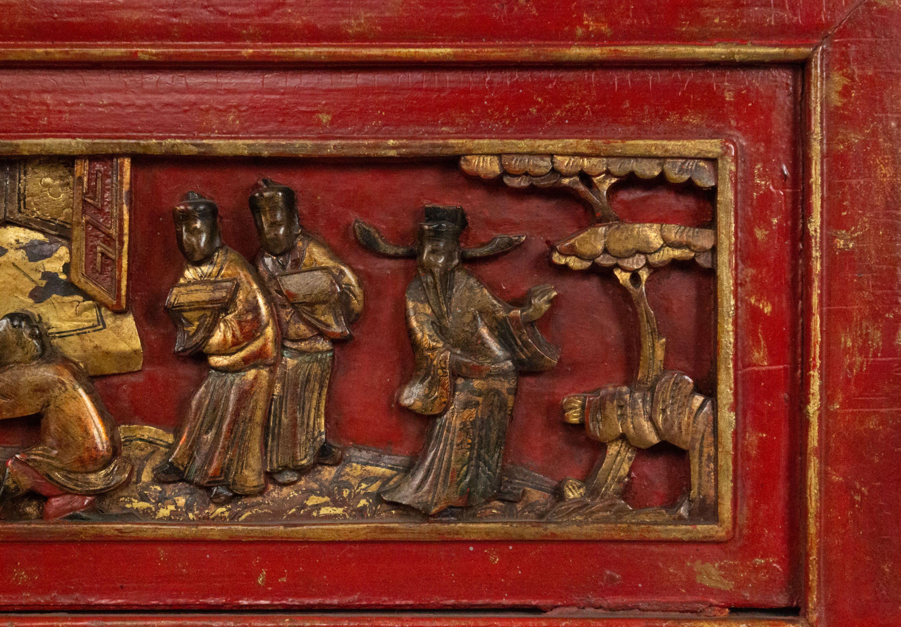 Chinese Lacquered Carved Wall Plaques For Sale 4