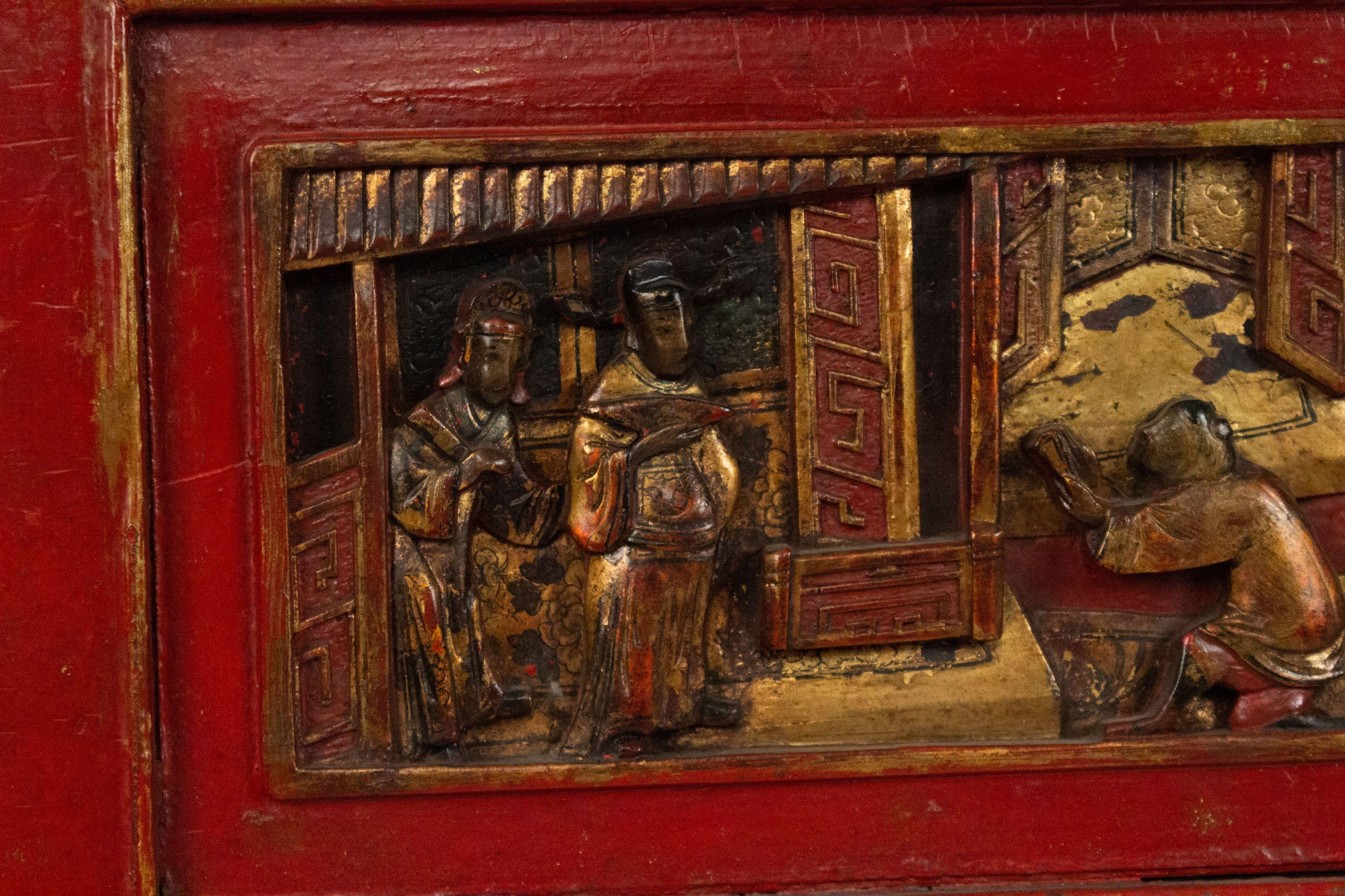 Chinese Lacquered Carved Wall Plaques For Sale 5