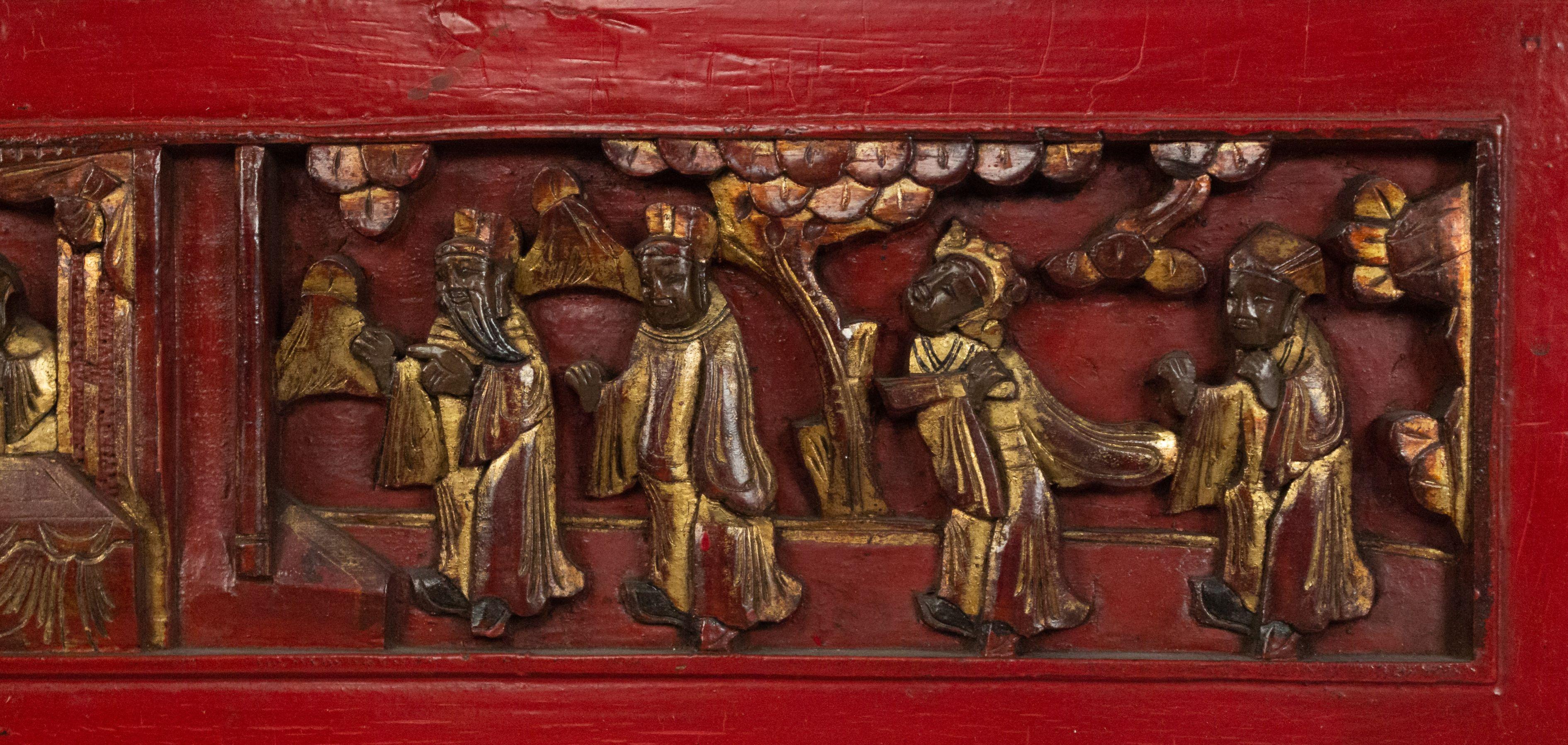 Chinese Lacquered Carved Wall Plaques For Sale 9