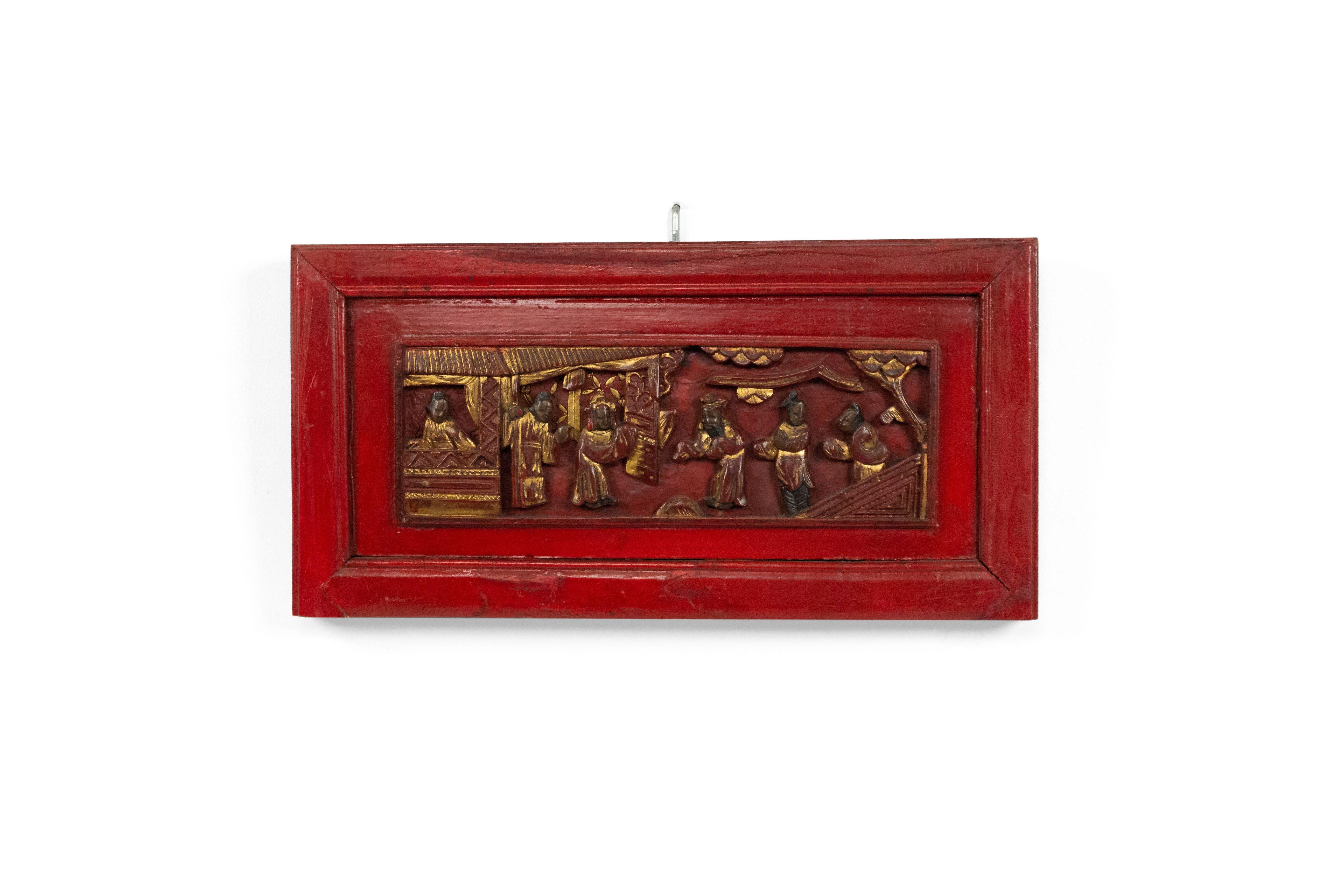 Chinese Lacquered Carved Wall Plaques For Sale 10