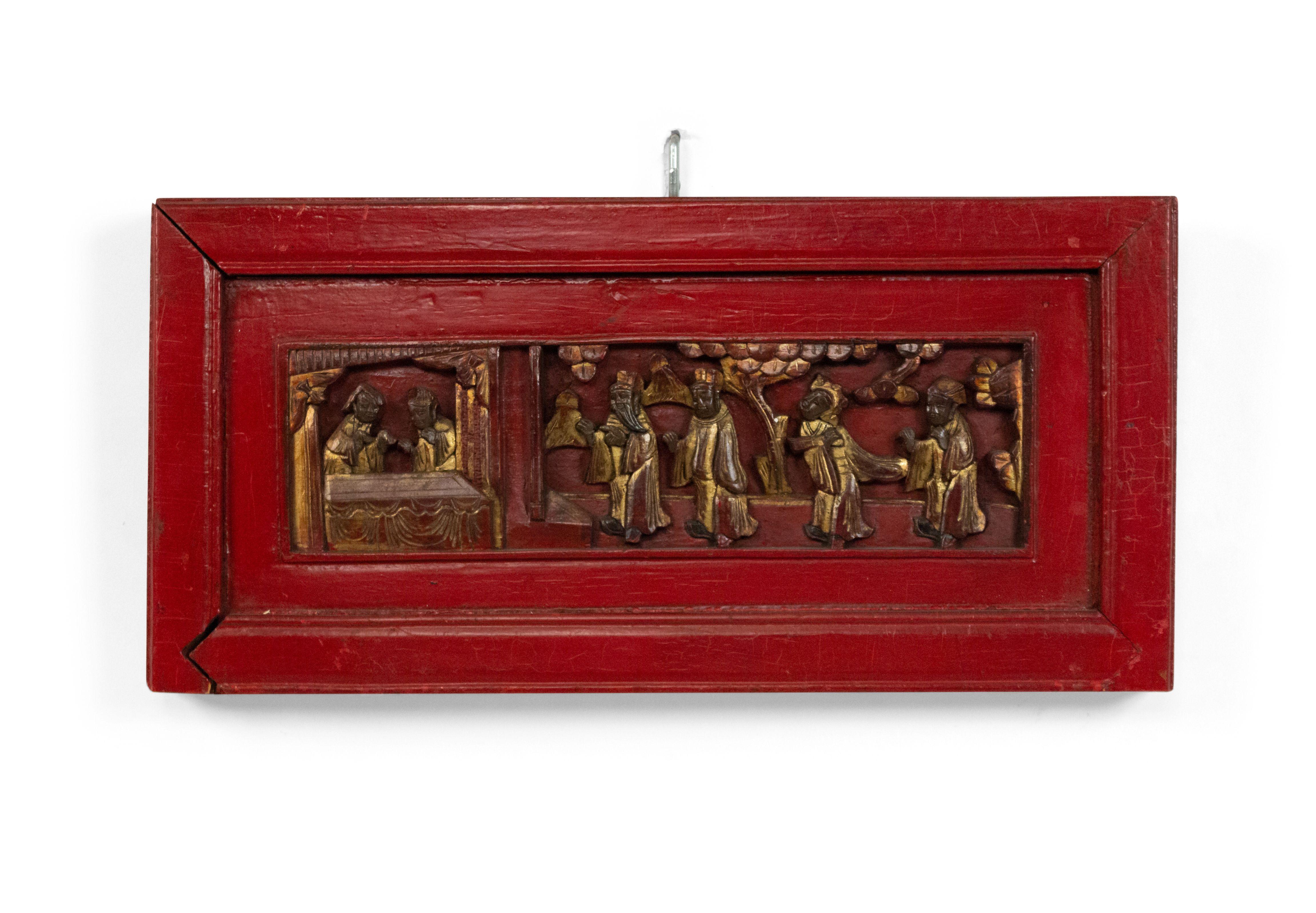 Chinese Lacquered Carved Wall Plaques For Sale 11